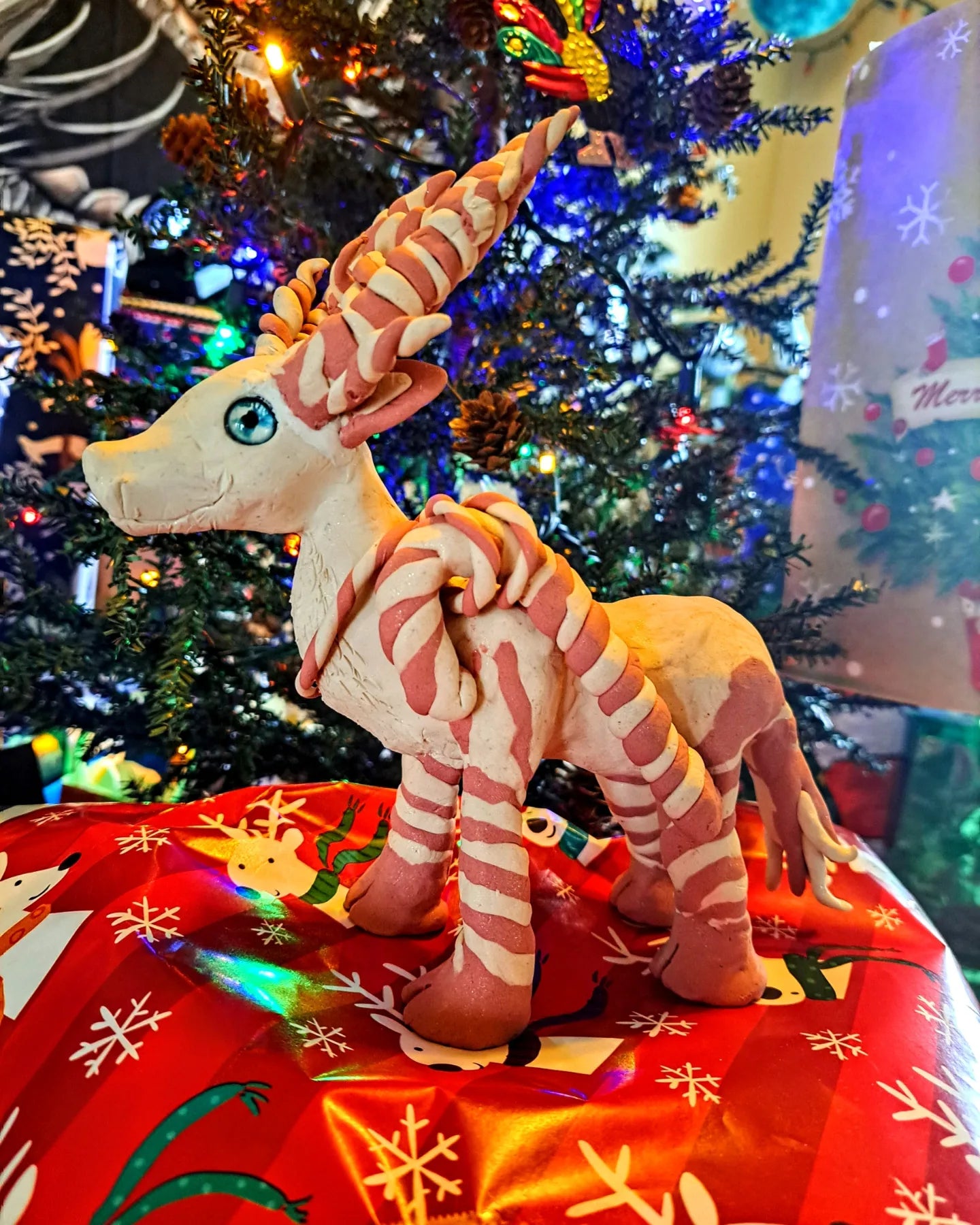 Candy Cane Reindeer Sculpture