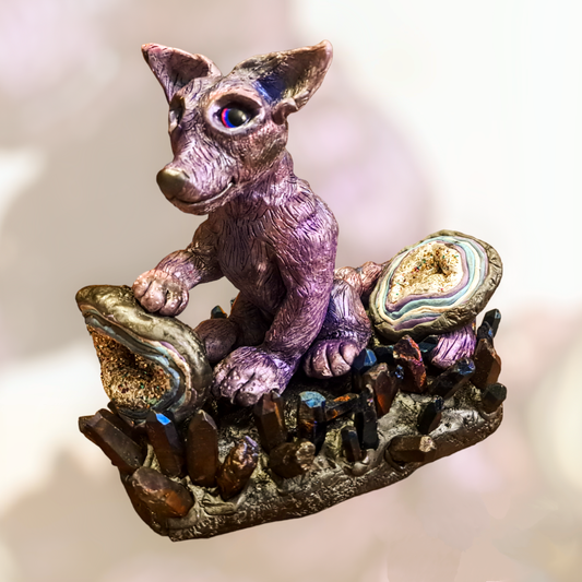 Purple Wolf With Geodes Sculpture